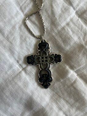Brighton collectibles Silver-Black Enamel Cross Pendant Necklace